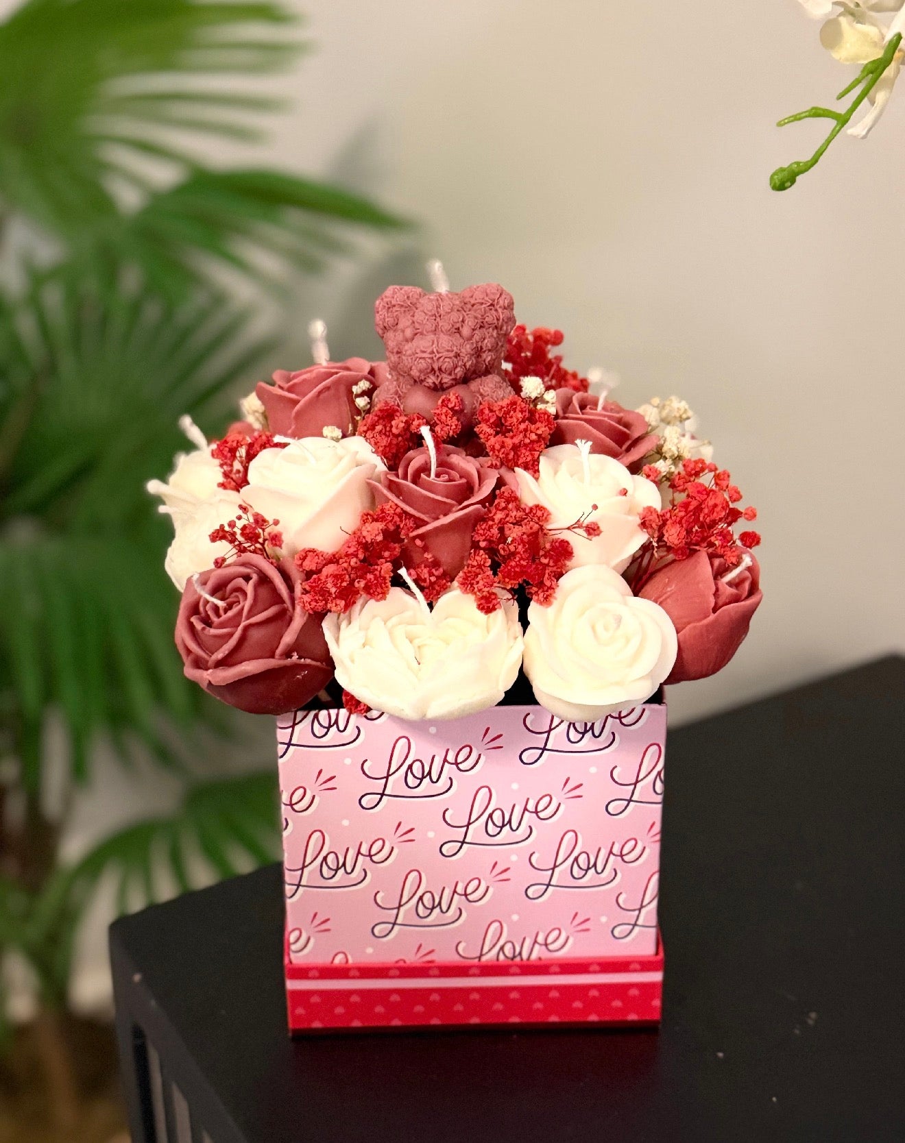 Luxury Rose Candle Bouquet with Teddy Bear